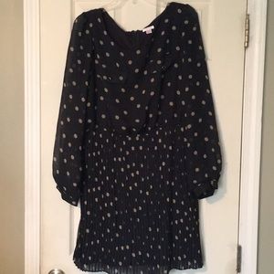 Navy and beige polka dot dress